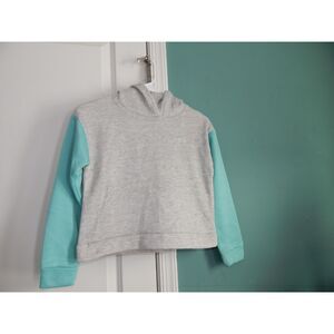 HIND girls 10/12 heathered light gray sweatshirt hoodie with teal green sleeves